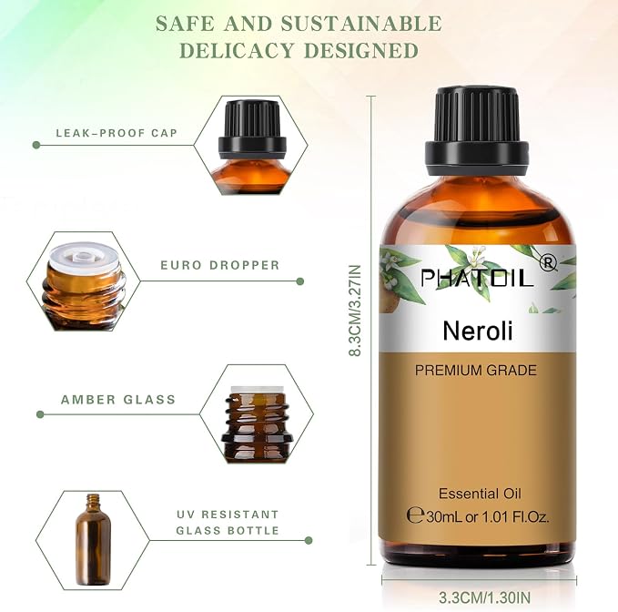 Neroli 1.01fl.oz Essential Oil, PHATOIL Pure Aromatherapy Oils for Diffuser, Humidifier, Perfect for DIY Soap, Candle, Bath Bombs Making(30ml)