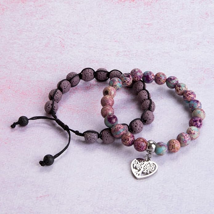 Bivei Life Tree Bracelet - Lava Stone Essential Oil Gemstone Beaded Yoga Meditation Regalite Stone Beach Charm Bracelet Set