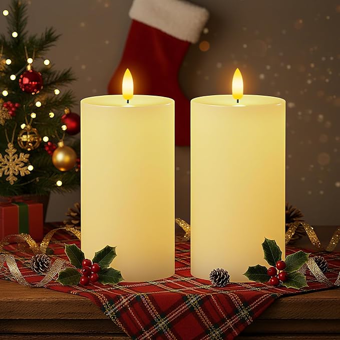 Homemory White 3x6 Inch Flameless Candles Battery Operated with Remote Timer, Real Wax LED Pillar Candle for Home Fireplace Bedroom Living Room Party, Set of 2