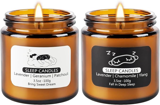 2 Pack Scented Candles Set|7 oz.Sleep Sweet Dream with Lavender,Geranium and Patchouli, Deep Sleep with Lavender,Chamomile Aromatherapy Candle,Long Lasting Time,Perfect Home Gifts for Men,Women | Lavender, Chamomile & Ylang-Ylang Natural Scented Candle...