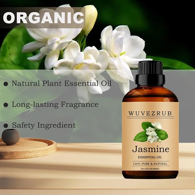 Jasmine Essential Oil, 60ML Pure and Natural for Aromatherapy Diffuser - 2 Fl Oz