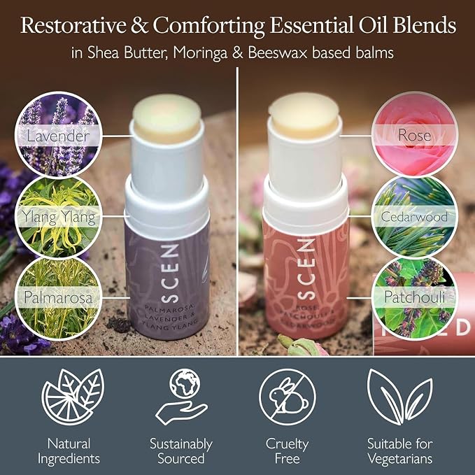 Scentered Aromatherapy Balm Sticks for Sleep & Emotional Balance - Roll On Essential Oil Blends of Rose, Lavender, Ylang Ylang - Gifts for Valentines Day for Her - Sleep Well & Love