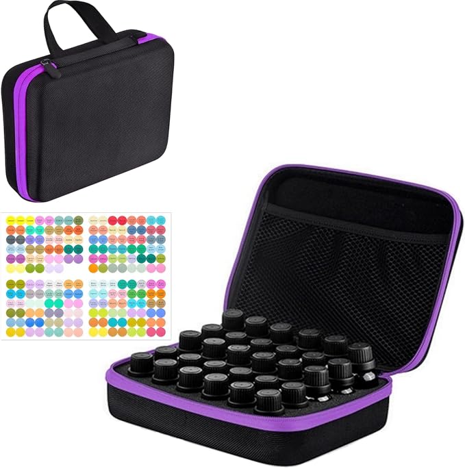 BLIRITEL EVA Essential Oils Organizer, 30 Bottles Hard Shell Essential Oil Storage Carrying Case, Essential Oils Boxes Holds 30 Bottles with 5ml,10ml,15ml (Purple)