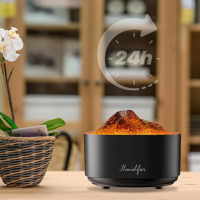 Humidifier for Bedroom,1.5L Volcano Essential Oil Diffuser,Air Diffuser with Premium Flame Lights Dual Nozzle Design, Auto Shut-Off USB Desk Humidifier, Ultra-Silent for Bedroom Travel Office.