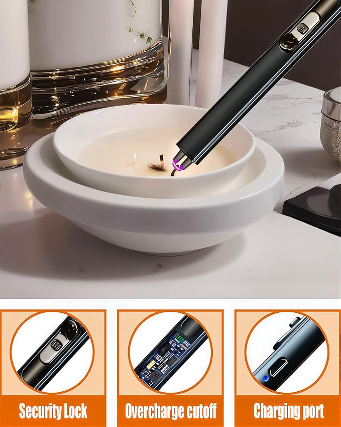 YOUTUOY 5 in1 Candle Accessory Set with Rechargeable Candle Lighter, Candle Wick Trimmer, Candle Wick Snuffer, Candle Wick Dipper, Storage Tray Plate, Candle Care Kit (Matte Black)