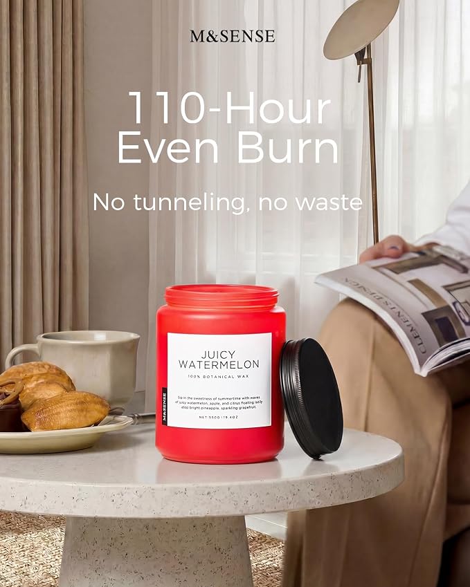 M&SENSE Juicy Watermelon Scented Candle, 19.4oz 110 Hours Clean Non Toxic Natural Soy Wax Long Lasting Candle for Women Men, 2 Wick Fruit Scent Home Fragrance Home Decor for Housewarming Gifts