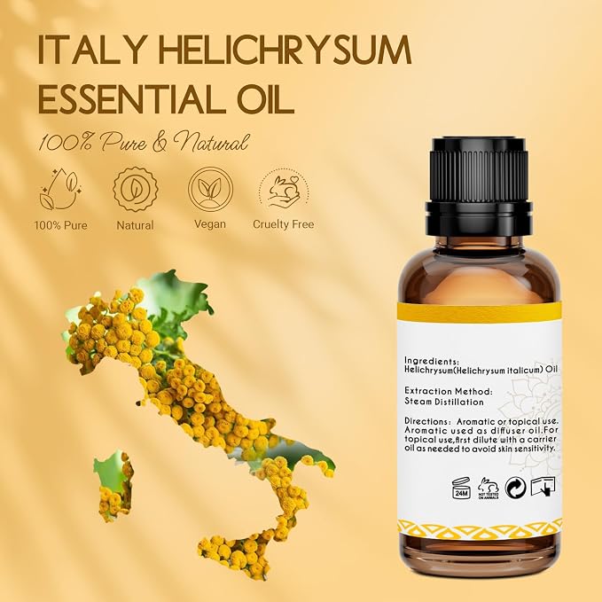 Helichrysum Essential Oil 1 Oz – 100% Pure & Natural – Helichrysum Oil for Bruising, Skin, Aromatherapy, Massage & DIY Use