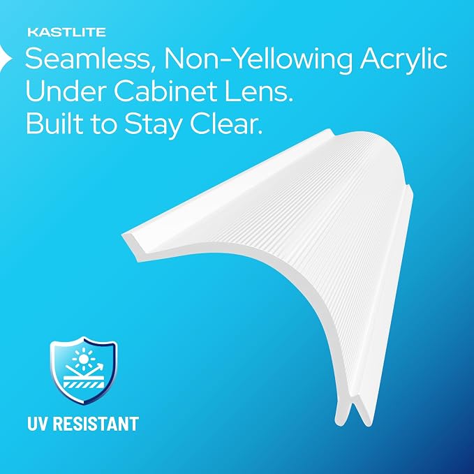 KASTLITE C-Shaped Under Cabinet Light Cover Replacement | White Ribbed Acrylic Undercabinet Lens Diffuser | 33" L x 1-7/8"W x 1-1/4"H | Under Counter Lights for Kitchen, Bathroom & Vanity | Shape B