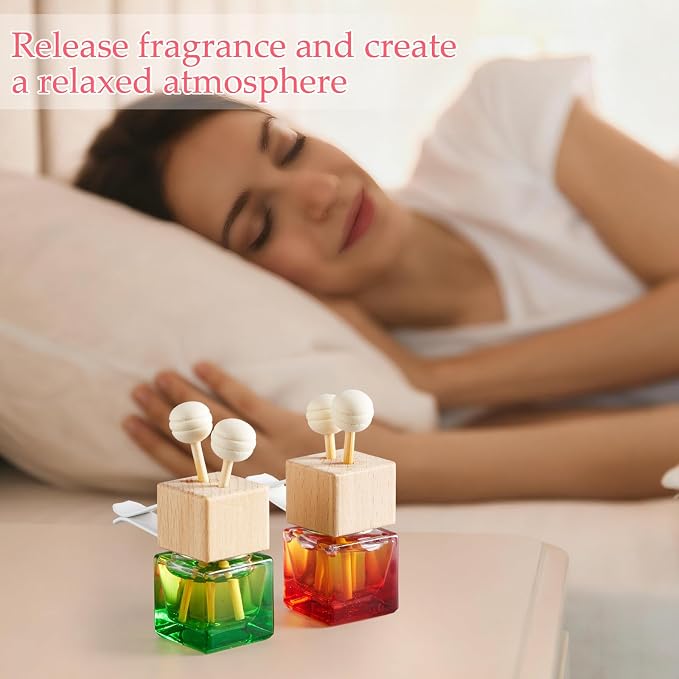 Zubebe 30 Pcs Car Diffuser Bottles Empty Bulk Vent Clip Car Air Freshener Diffuser for Essential Oil Perfume Glass Bottle with Wooden Caps Stick Fragrance Ornament (Colorful)
