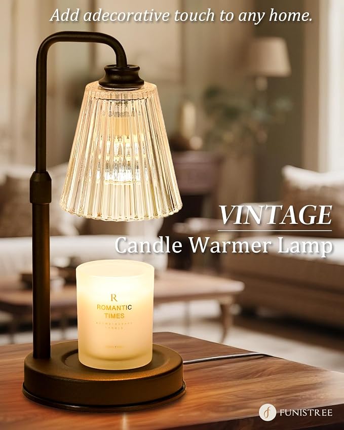 Candle Warmer Lamp with Timer Dimmable Crystal Vertical Stripe,Mothers Day Birthday Gifts for Women Mom, Adjustable Candle Warmer with 2 Bulbs, Black Candle Lamp for Jar Scented Candles, Home Decor