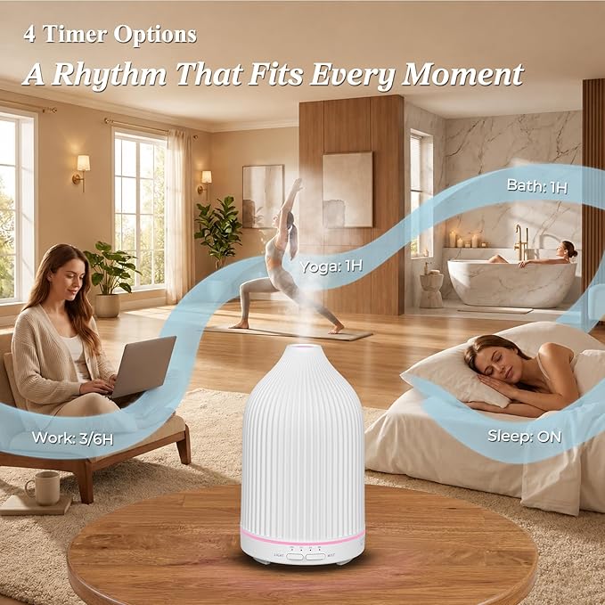 URPOWER 300ML Essential Oil Diffusers for Home Ultrasonic Aromatherapy Diffuser Up to 10hrs with 7-Color LED Lights Auto Shut-Off High/Low Mist - Diffuser Oil Machine Humidifiers for Bedroom Office