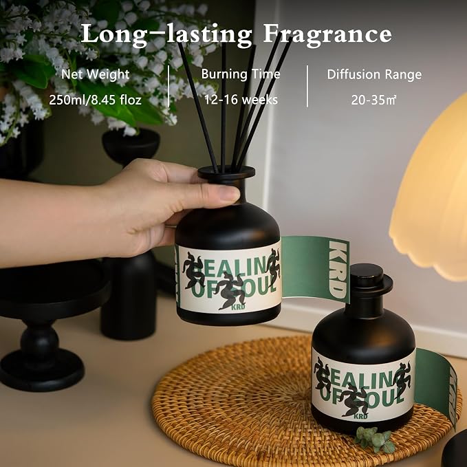 KRD Large Reed Diffuser Set Moroccan Mint Tea, 8.45 fl oz Big Capacity Oil, Long Lasting Home Fragrance for Bathroom Decor