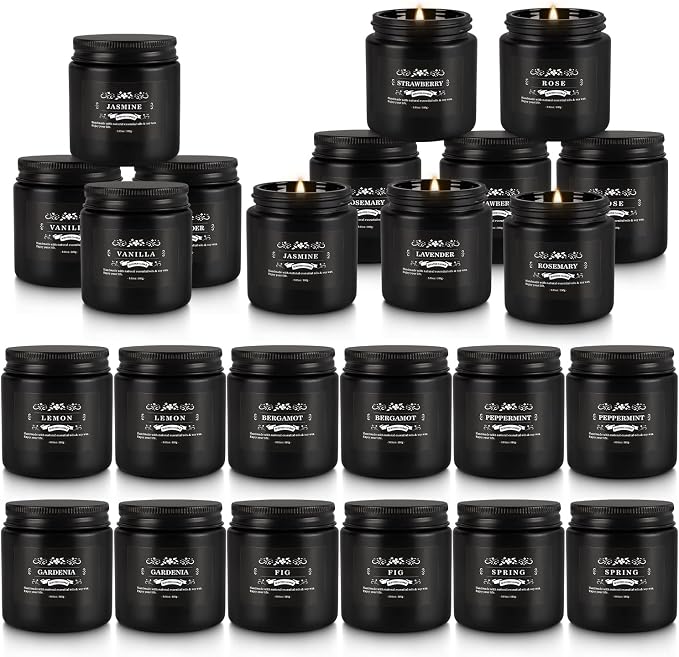 24PCs Black Scented Candles - Men Candle Gift Set, Soy Wax Candle for Parties, Yoga,and Home Decor, Indoor Outdoor 3.05Oz