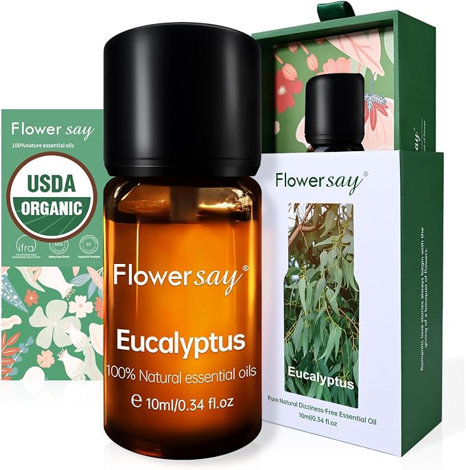 USDA Certified Organic Eucalyptus Essential Oil – 100% Pure & Natural, Undiluted Therapeutic Grade Aromatherapy Oil for Diffuser, Massage, Skin & Hair Care, DIY Soap & Candles – 0.34 Fl Oz (10 mL)