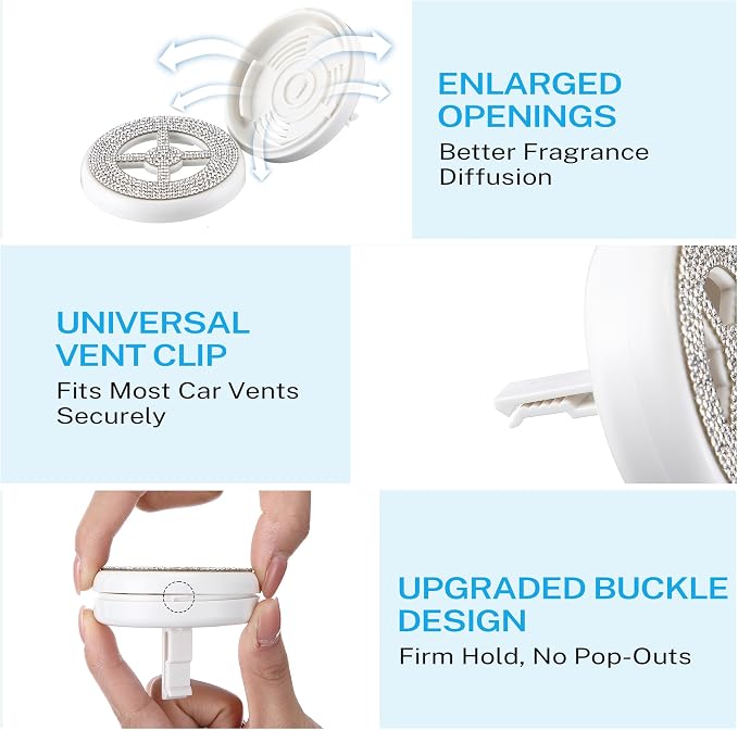 1 Pack Car Fragrance Holder Compatible with Bath & Body Works Refills (Not Included), Air Freshener Vent Clip or Visor Clip, Refillable Scent Holder, Easy to Open Car Diffuser (Diamond White)