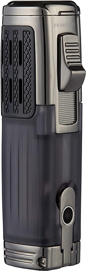 TOMOLO Cigar Lighter Triple Jet Flame Torch Lighter Refillable Butane Lighter with Cigar Punch, 2 Pack, Charcoal