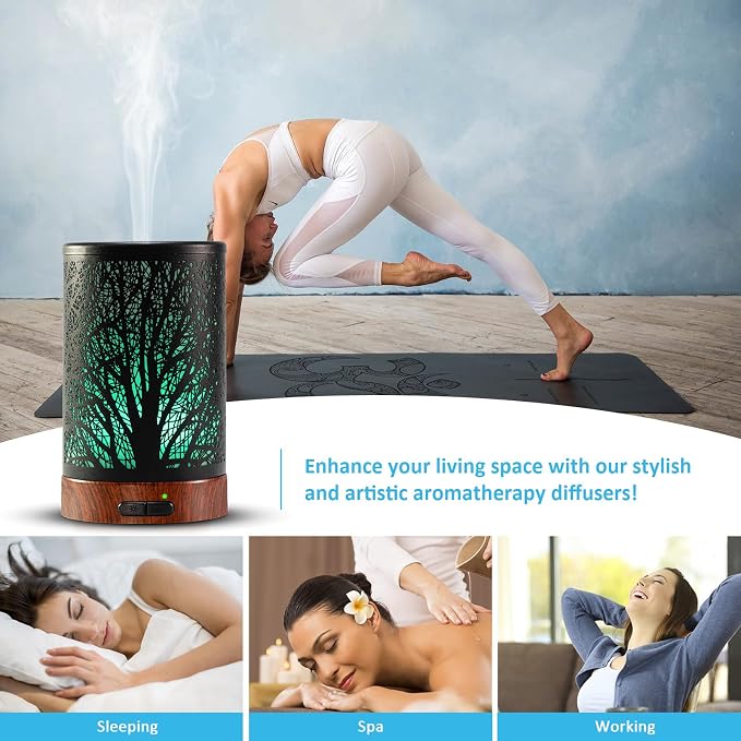 Essential Oil Diffuser - 150ML Metal Aromatherapy Diffuser for Essential Oils with 7 Colors Lights Gifts for Mom Auto Shut-Off & Ultrasonic Cool Mist Diffuser, Ambience for Home