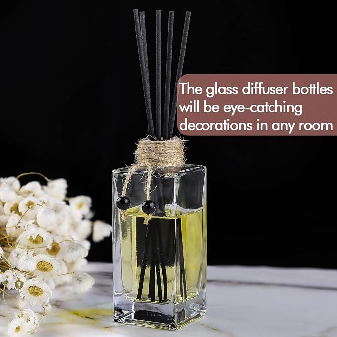 Glass Reed Diffuser Set of 4 - 5oz/155ml Clear Empty Essential Oil Diffuser Bottles with Caps and Reeds - Decorative Bottle Set - Bulk Reusable Apothecary Perfume Jar Gift