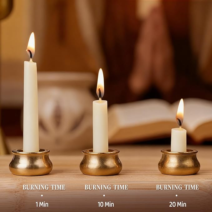 20 Minute Meditation Candles, 12 Pack Mini Beeswax Taper Candles with Brass Candle Holders, Dripless Mini Beeswax Prayer Candles Gift for Yoga Relaxation