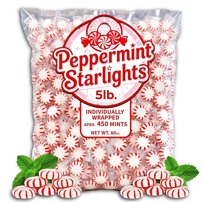 ShippedFast Peppermint Starlights Candy Mints. Real Peppermint Oil Infused Hard Candies, (5 Pound Bag)
