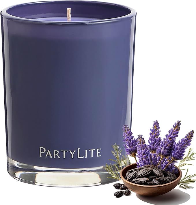 PartyLite Twilight Lavender Escential Jar™ Candle, Scented with Sleepy Lavender, Warm Tonka Bean & Soft Musk, 7.75oz 1-Wick Reusable Glass Jar, 50-Hour Burn, Aromatherapy Home Fragrance
