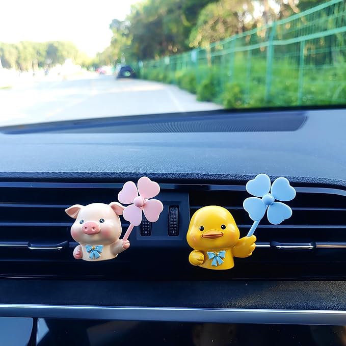 Cute Car Air Freshener Vent Clips, 3D Animal with Mini Fan Diffuser Vent Clip, Air Conditioning Decoration Car Accessories for Women and Men