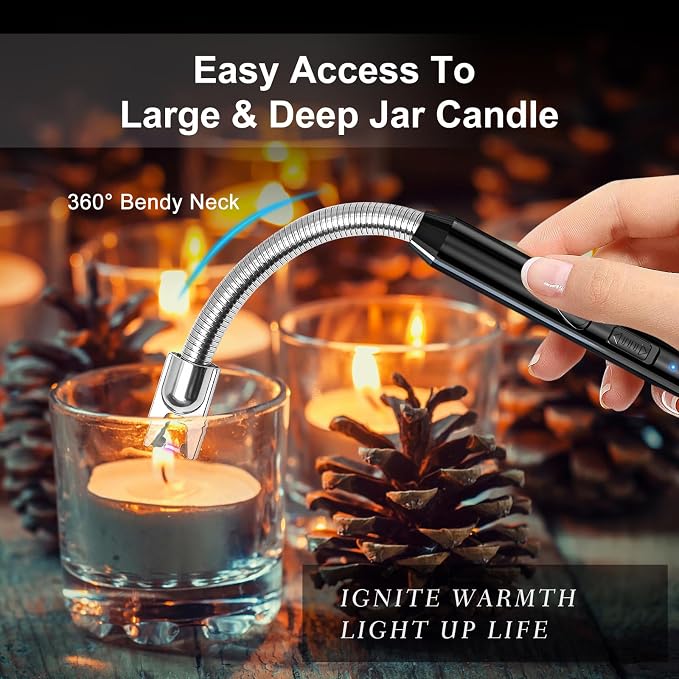 KTEBO 2 Pack Electric Candle Lighter, Windproof Plasma Arc Rechargeable | USB-C Flameless Plasma Lighter, 360-Degree Flexible Long Gooseneck, LED Battery and Safety Lock for Candles, Grill, Camping