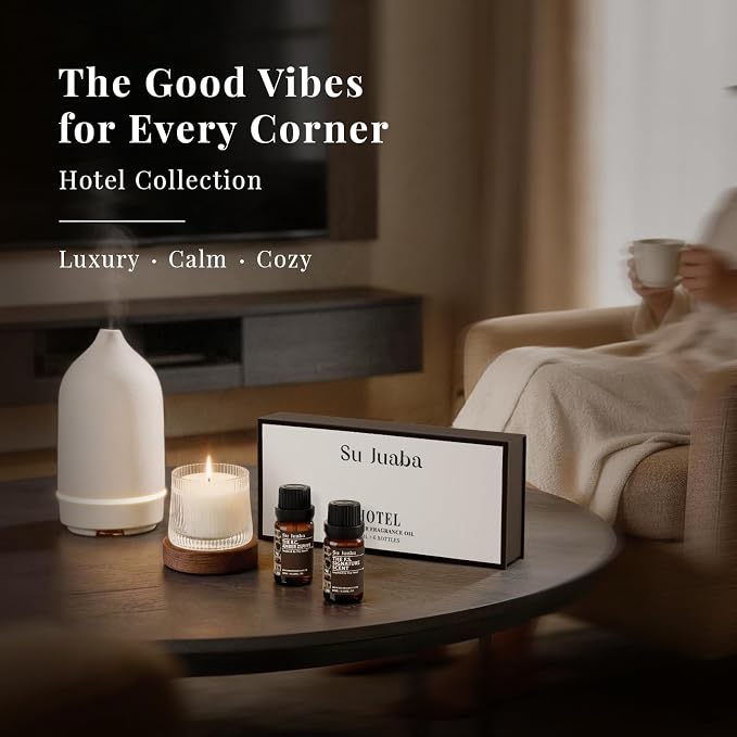 SU JUABA Hotel Collection Diffuser Oil Gift Set, Luxury Scents Inspired by Iconic Hotels, Fragrance Oil Perfect for Waterless Diffusers, Air Freshening, and DIY Crafting - 6x10mL