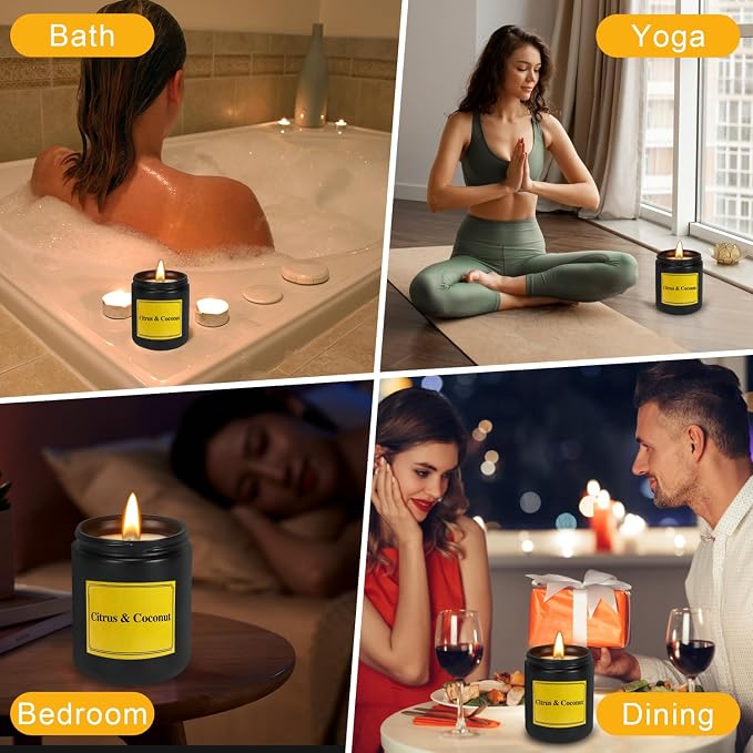 Citrus Coconut Scented Candle, Candles for Home Scented, Natural Soy Wax Candles, 7 oz Jar Candle, 40 Hours