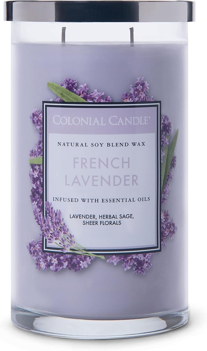 Colonial Candle French Lavender Scented Jar Candle, Classic Cylinders Collection, 2 Wick, Purple, 19 oz - Up to 120 Hours Burn