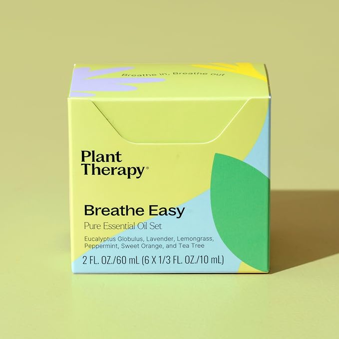 Plant Therapy Breathe Easy Essential Oil Set of 6 Bottles 10 mL (1/3 oz) Each, Lavender, Eucalyptus, Peppermint, Lemongrass, Orange Sweet, Tea Tree, 100% Pure, Aromatherapy