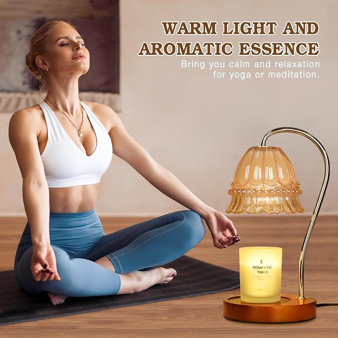 Funistree Flower Candle Warmer Lamp with Timer, Dimmable Candle Lamp Warmer, Christmas Birthday Gifts for Women Mom Her, Housewarming Home Decor, Lotus Wax Warmer for Yankee - Amber Flower 10 Inch