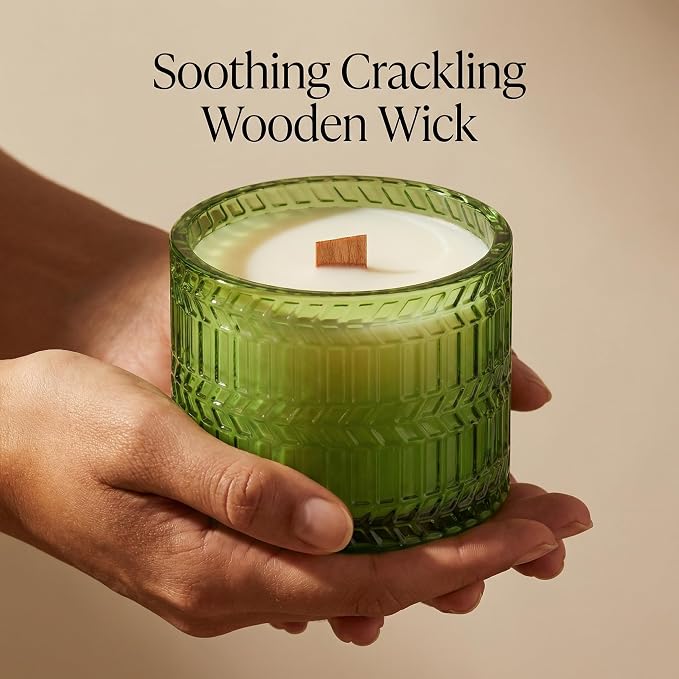 Hidden Label Citronella Candles Outdoor, 7.4oz Crackling Wood Wick | 55H Burn Time | Soy Wax Blend | Non-Toxic Formula | Botanical Lantern Glow | Patio Deck Ambiance | Gift Ready