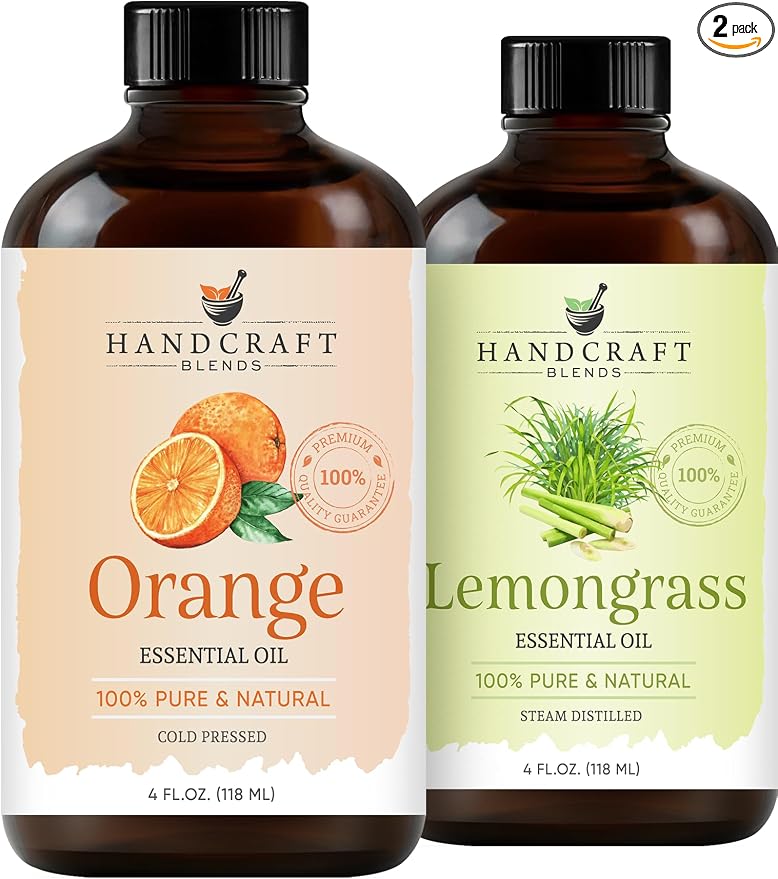 Handcraft Blends Crisp & Bright Set: Lemongrass and Orange Essential Oils – (2 x 4 Fl Oz) – 100% Pure & Natural – for Diffuser, Aromatherapy, and DIY Projects