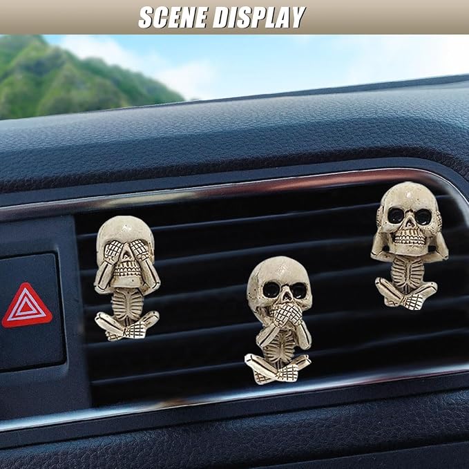 Halloween Skull Car Air Fresheners Vent Clips, Cute Skeleton Car Dashboard Air Vent Trim Clip Accessories, Cool Auto Aroma Diffuser Interior Decoration for Christmas Funny Present (3PCS)