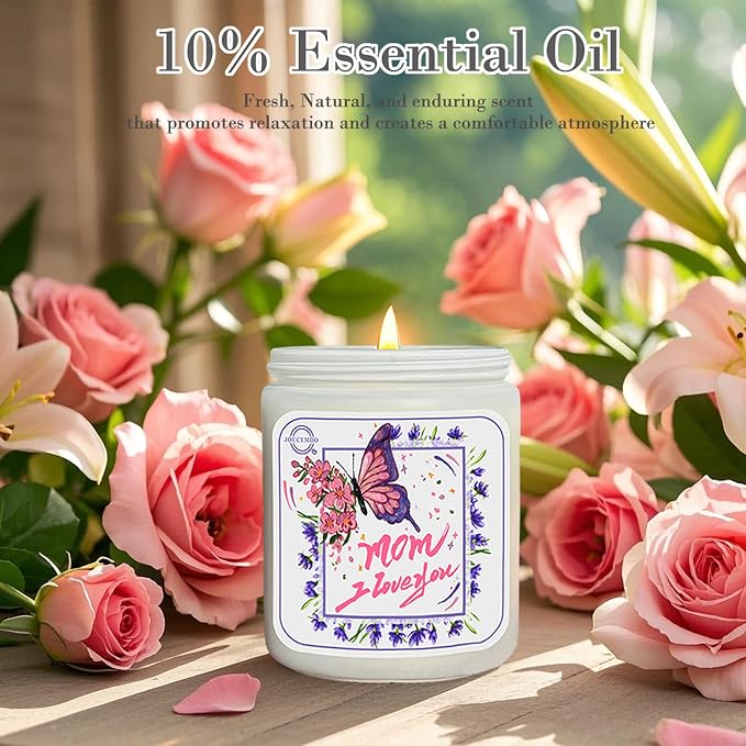 Gifts for Mom, Rose Lily Scented Candles for Home Scented, Soy Wax Aromatherapy Candle, Non Toxic, 50 Hour Long Burning, Birthday, Thanksgiving, Mothers Day Gifts (Mom I Love You, Pink)
