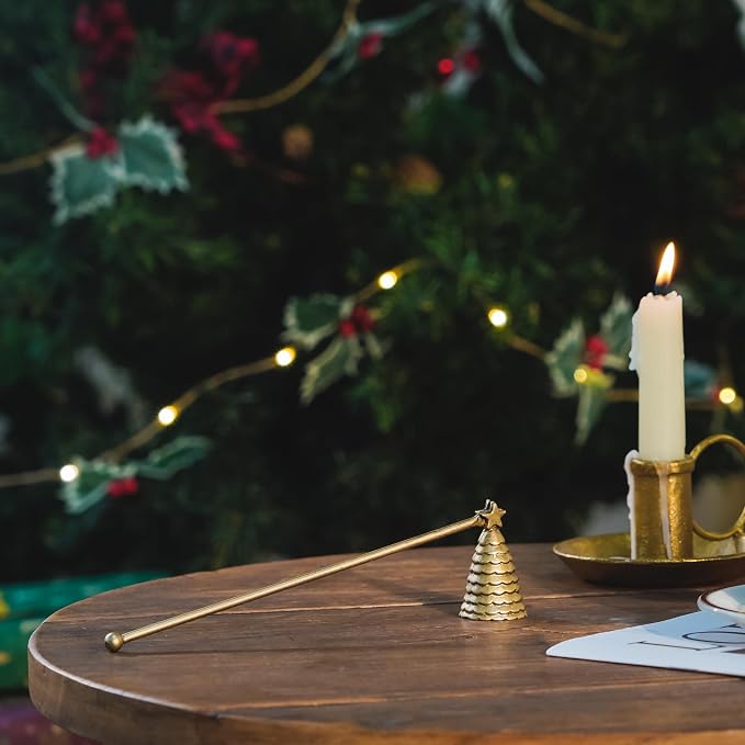 NIKKY HOME Candle Snuffer, Vintage Candle Extinguisher with Long Handle, Christmas Tree Shape Decorative Metal Wick Flame Snuffer Candle Accessory