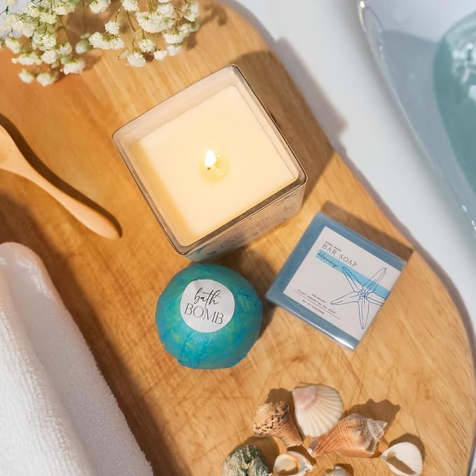 The Love Crate Co. Beach Gifts for Women, Self Care Gift Box, 15pc | Coastal-Inspired Comfort and Relaxation In One Beautifully Themed Gift