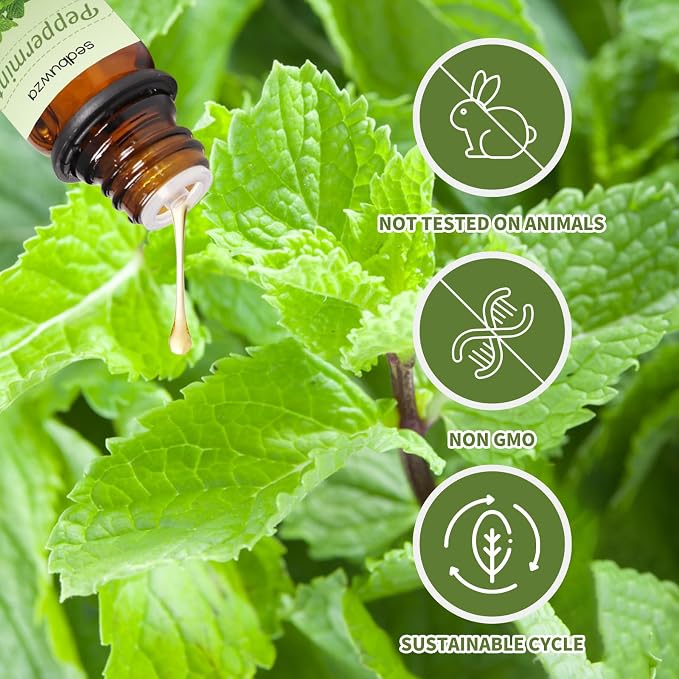 Sedbuwza Lavender Peppermint Essential Oil Set, Lavender Fragrance Oil Peppermint Scent Oil Set for Diffuser, Aromatherapy, Massage, Soap, Candle Making 2 x 10 ml