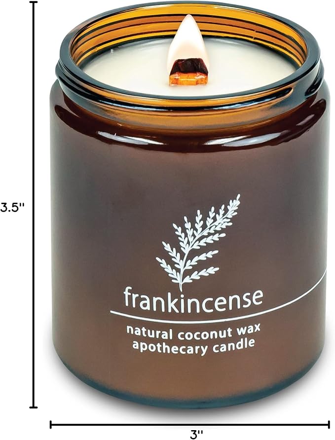 Hemlock Park Frankincense Apothecary Scented Candle | Crackling Wood Wick, Botanical Fragrance & Coconut Apricot Wax | Up to 60 Hour Burn Time | 8 oz | Made in USA