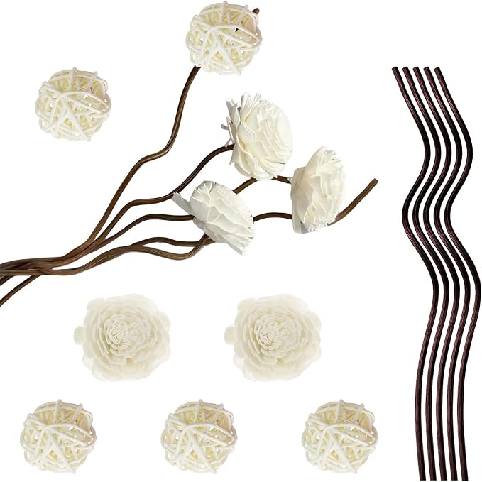 Reed Diffuser Sets, Natural Rattan Reed Fragrance Diffuser with Flower Replacement Refill Rattan Sticks for Home Decor Hotel Aromatherapy Spa - Set A