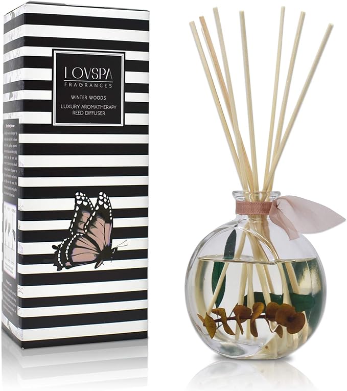 Reed Diffuser Set, Winter Woods Scented Oil Diffuser with Sticks, Home Fragrance Accessories for Bathroom Shelf Decor, Aroma Diffusers for Home or Office Desk, USA Made