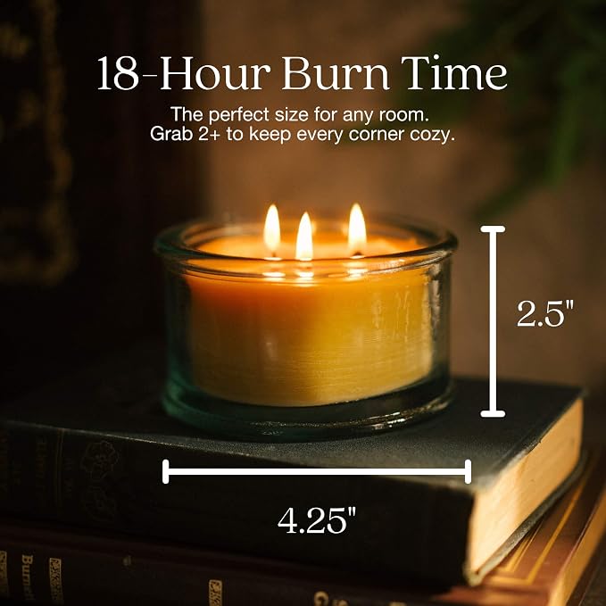 Bluecorn Botanica Beeswax 3-Wick Candle – Lemongrass, Cassia & Rosemary, 100% Pure Beeswax & Essential Oils – 10oz Hand-Blown Recycled Spanish Glass – Non Toxic, Clean Burning, Refillable Glass Jar