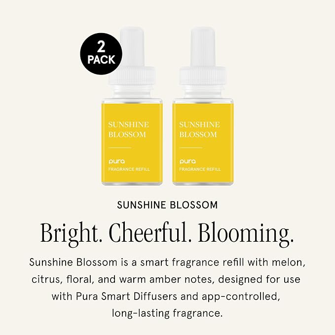 Pura Home Scent Refill - Smart Home Air Diffuser - Hours of Luxury Fragrance per Refill - Clean & Safe Pura Diffuser Refills - Sunshine Blossom (2 Pack)