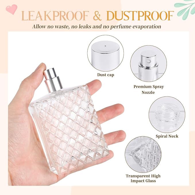 2 Pack 100ml Empty Perfume Bottles Refillable, Glass Perfume Atomizer with Funnels & Droppers, Leak-Proof Travel Perfume Spray Bottles, Fine Mist Sprayer for Cologne Essential Oils