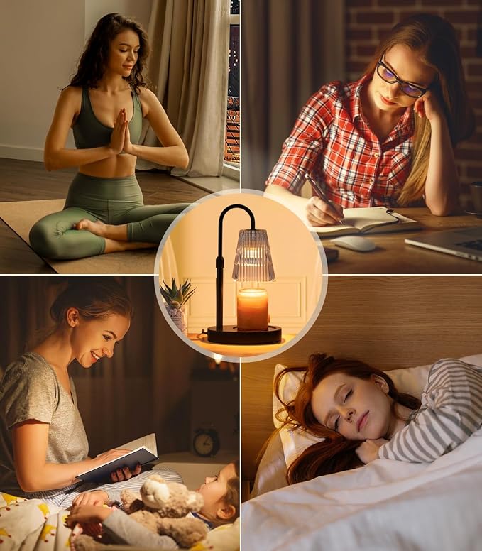 Vanranger Candle Warmer Lamp - Electric Candle Lamps Warmer with Dimmer Adjustable Height Timer Lamp Candles Warmers Glass Vintage Nightstand Lamp Sets with 2 Bulbs（Grey）