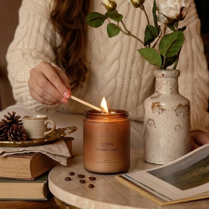 Classic Candle Gift Set; 4 x 8oz Scented Candles in Frosted Glass Jars; Coffee, Vanilla, Lavender, Pumpkin Spice; 200 Hours Burn Time; Gifts Set for Women; Premium Gift Box by Spotless Candles