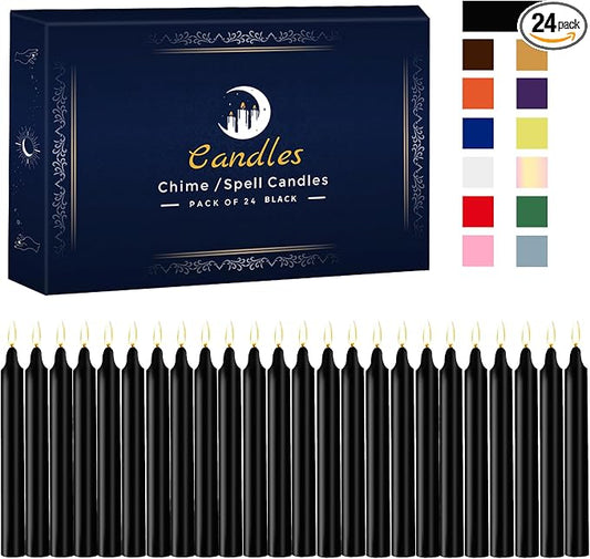 Kunrsug 24 Pack Black Spell Chime Candles – Premium Mini Unscented Taper Candles for Rituals, Prayer, Birthdays, Meditation, Altar, Spells, Chime Candles - 4 Inch Tall - Ideal for Witches