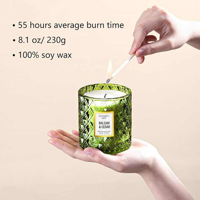 Balsam & Cedar Scented Candle Christmas Candles Gift, Christmas Festival Gifts, Large Luxury Scented Soy Jar Candles with up to 55 Hour Long Lasting, Highly Scented, 8.1oz