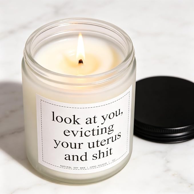 “Look at You Evicting Your Uterus and Sh*t” Candle - Hysterectomy Recovery Gifts, Hysterectomy Gifts, Get Well Gift for Women After Surgery, Lavender & Eucalyptus, 100% Soy Wax, 7OZ